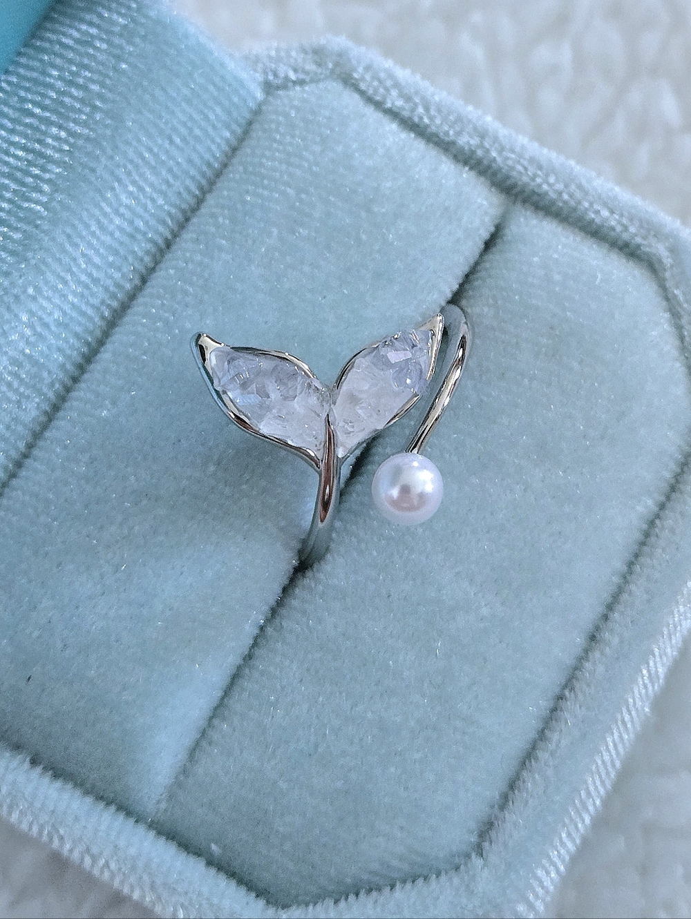 La Meno Druzy Fluke (Whale's🐋 Tail) and Freshwater Pearl Bypass Ring💍 - NIB - Picture 2 of 16
